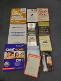 Book grouping including sales training, Gmat, sealed books on tape