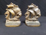 Vintage Cast Brass Ship Bookends