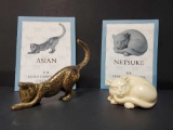 Vintage 1986 Franklin Mint The Curio Cabinet Cats Collection: Asian and Netsuke