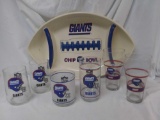 7 Pc Vintage NFL New York Giants Tumblers and Resin Snack Tray