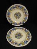 Pair of Crown Ducal Florentine Fruits And Flowers Dinner Plates. Made In England