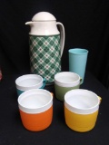 Vintage Drinkware! Teal plaid Corning thermique carafe pitcher with Tupperware and SunFrost brand