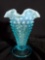 Vintage Aqua Blue Fenton Opalescent Fluted Glass Ruffled Vase Hobnail