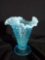 Vintage Aqua Blue Fenton Opalescent Krimped Fluted Glass Ruffled Vase Hobnail