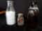 (3) Vintage milk bottles including Bordon's, and amber glass