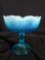 Vintage Blue Opalescent Art Glass Footed Compote