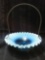 Beautiful Blue Opalescent Antique Metal Handled Ruffled Bowl