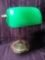 Green and Gold Banker's Vintage Brass Banker's Lamp with Emerald Green Shade