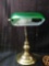 Green and Gold Banker's Vintage Brass Banker's Lamp with Emerald Green Shade