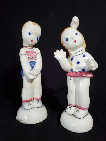 Very vintage porcelain ceramic Bashful boy and Girl