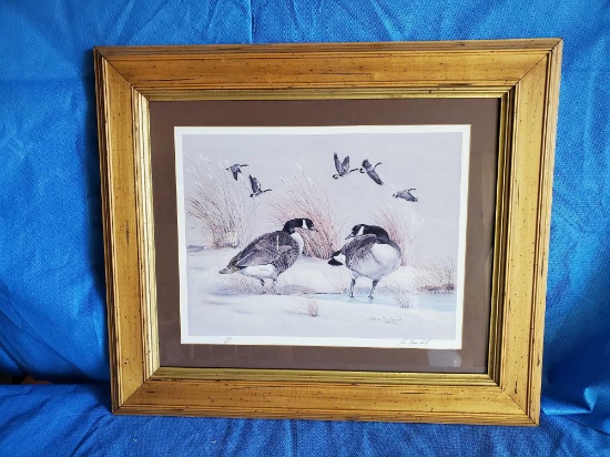 Very Nicely Framed signed, numbered, print Geese in Winter scene, John MacLeod 1977