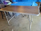 Small folding table aluminum and wood look
