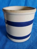 1 (of a pair) vintage ROSEVILLE CROCK, blue stripe