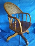 A-America Shin-Lee Oak Rolling Caned-Back Captain's Chair