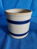1 (of a pair) vintage ROSEVILLE CROCK, blue stripe