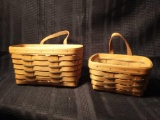 Pair of Brown Woven Hanging LONGABERGER Baskets, Signed, 1994/1995