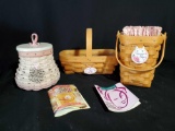 Trio of Breast cancer awareness, HOPE, lined baskets, lidded jar basket