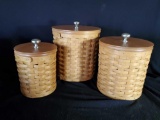 Trio of nice LONGABERGER canisters with inserts