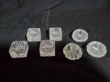 (7) vintage glass salt wells including a set of 4 matching