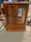 Vintage wooden and glass jewelry box. London Leather brand