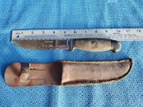 Vintage CATTARAUGUS knife in leather sheath