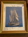 Framed picture of ship with signatures of captain and crew