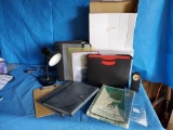 Office Grouping including New pkg, Hanging Files, desk lamp, clock, and more