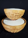 (2) Longaberger Bowl Basket/ Serving Bowl with liner container & Lid