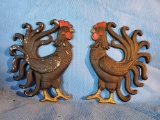Vintage Set of 2 Cast Metal Chickens Wall Decor