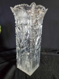 Lovely Vintage Cut Crystal Square tall vase,
