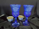Pair of Vintage Avon Cobalt Blue Glass GEORGE WASHINGTON GOBLETS