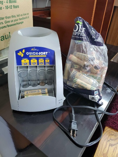 Quick Sort COIN SORTER machine with bag of coin wrappers