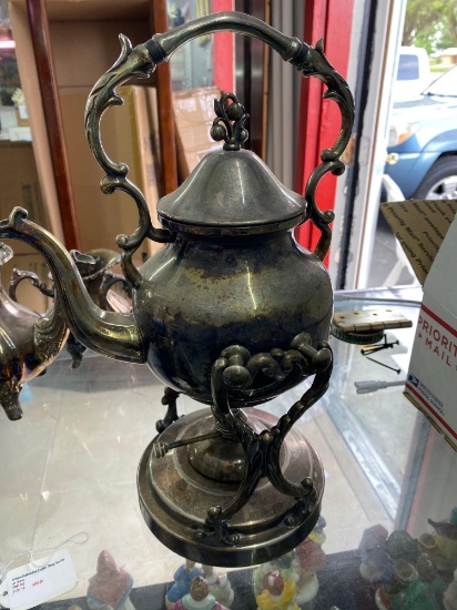 Rare silver on copper tilting tea pot on stand