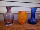 Trio of Beautiful Art Glass Including Flame-look Pendent Shade and Amethyst