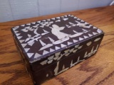 Small Wooden Oriental Box with Inlaid Mother of Pearl