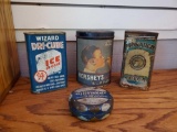 (4) Antique Advert Tins Including *Full Can of Wizard Dri-Cube, Monarch cocoa, Hershey's
