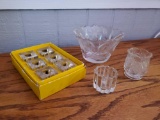 Charming group of Crystal including in box petite geometric candle holders