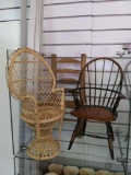 Trio of Cute Vintage Doll Chairs Including Wicker and Hancock-style