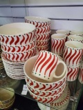 36 pc KeraTable, made in Portugal, red and green Dishware, 12 Mugs, 12 salad bowls, 12 soup bowls