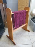 Very Nice Wooden Quilt Rack with Crocheted throw