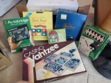 Big box of Vintage games including Casino yatzee, Trivial Pursuit for adults, and for juniors,