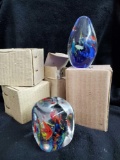 (5) NEW in boxes SDS Seapoot GLASS paper weights - Fish, 2 tall, 3Block