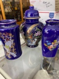 Cobalt Blue and gold oriental painted vases and Ginger jar