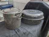 5 pc. Speckled Enamelware Roaster and Pot with strainer