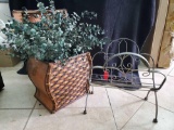 Nice Metal Folding magazine rack and Lidded wooden Box with Floral plant display
