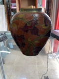 Cloisonne style Brass and enamel vase with floral design