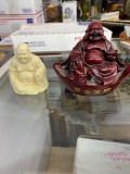 2 Buddha statues including Heavy Red carved resin