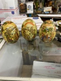 3 beautiful moriage style painted porcelain eggs
