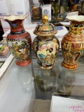 3 smaller oriental moriage style vessels including lidded jar