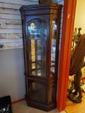 Corner Glass and wood Curio lighted Cabinet, 4 shelf